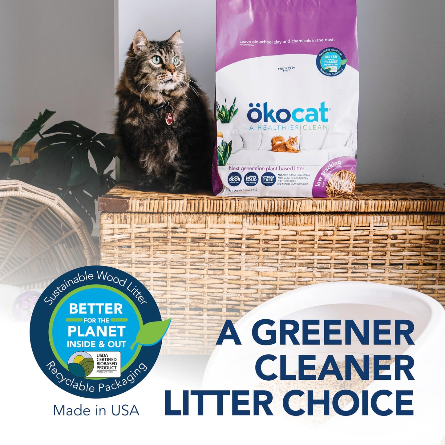 ökocat Less Mess Low Tracking Wood Clumping Cat Litter Mini- Pellets, Unscented, 14.8 pounds - Natural Ingredients, Stops Odor, Clumps Solid, 99% Dust Free, Great for Long-Hair Breeds, All Cats