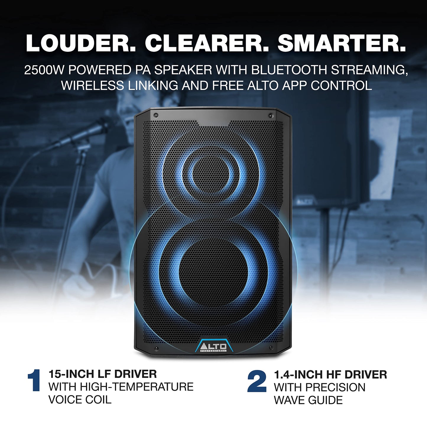 ALTO TS415 2500W 15" Powered PA Speaker with 3 Channel Mixer, Bluetooth Streaming, Wireless Loudspeaker Linking, DSP and ALTO App