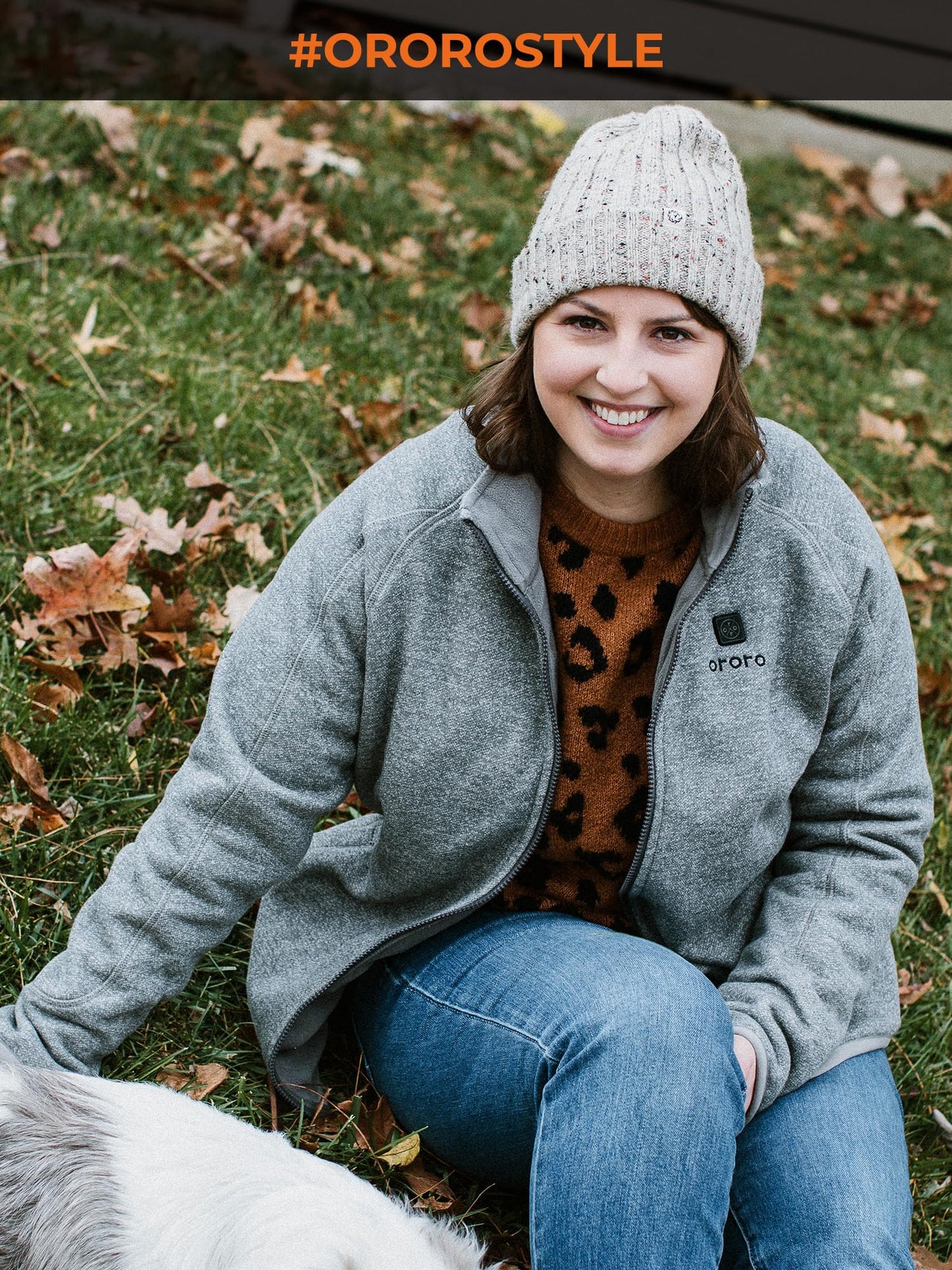 ORORO Women’s Heated Fleece Jacket with Battery, Fleece Heating Jacket (Charger Not Included) (Grey, M)