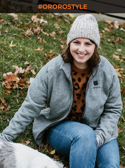 ORORO Women’s Heated Fleece Jacket with Battery, Fleece Heating Jacket (Charger Not Included) (Grey, M)