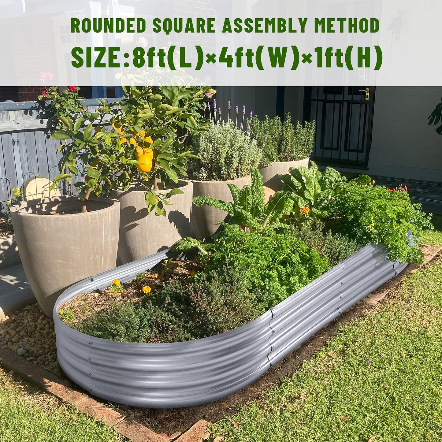 Land Guard 8×4×1 ft Galvanized Raised Garden Bed Kit，Raised Garden Boxes Outdoor, Oval Metal Raised Garden Beds for Vegetables……
