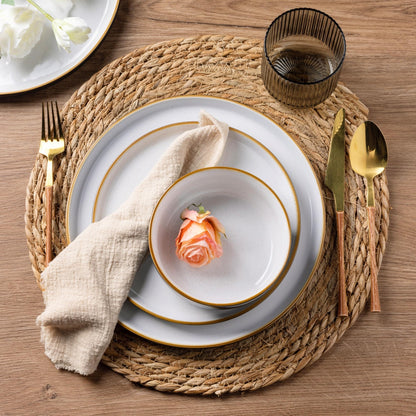 AmorArc Dinnerware Set - 12 Piece Ceramic Plates and Bowls, Stoneware Plates Handpainted, Dishwasher & Microwave Safe (Speckled Black & White, Service for 4)