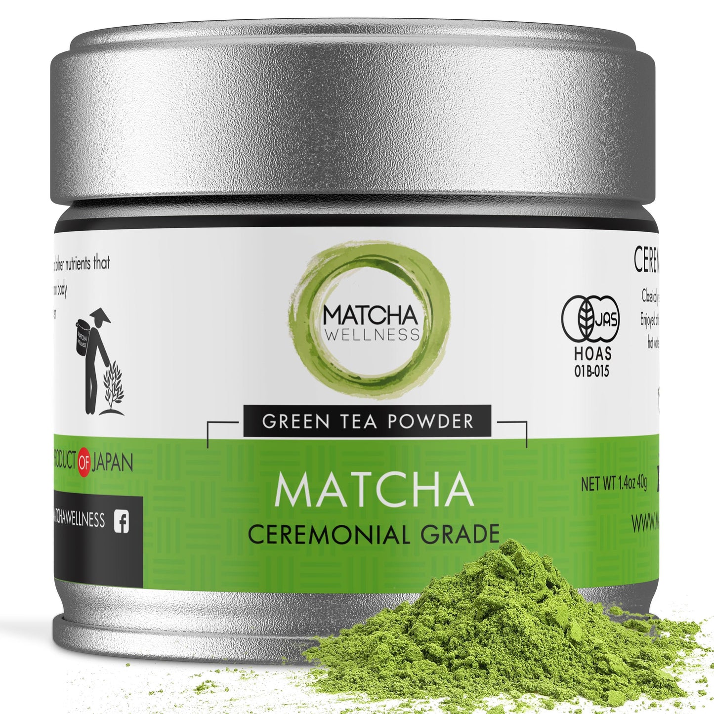 Matcha Wellness Ceremonial Grade Matcha Powder – Organic First Harvest Japanese Green Tea from Kyoto – 1.4oz – No Sugar, No Additives, No Gluten