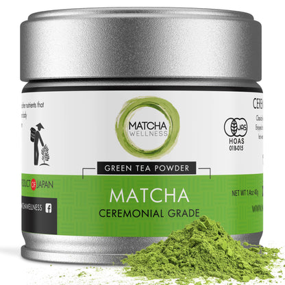 Matcha Wellness Ceremonial Grade Matcha Powder – Organic First Harvest Japanese Green Tea from Kyoto – 1.4oz – No Sugar, No Additives, No Gluten