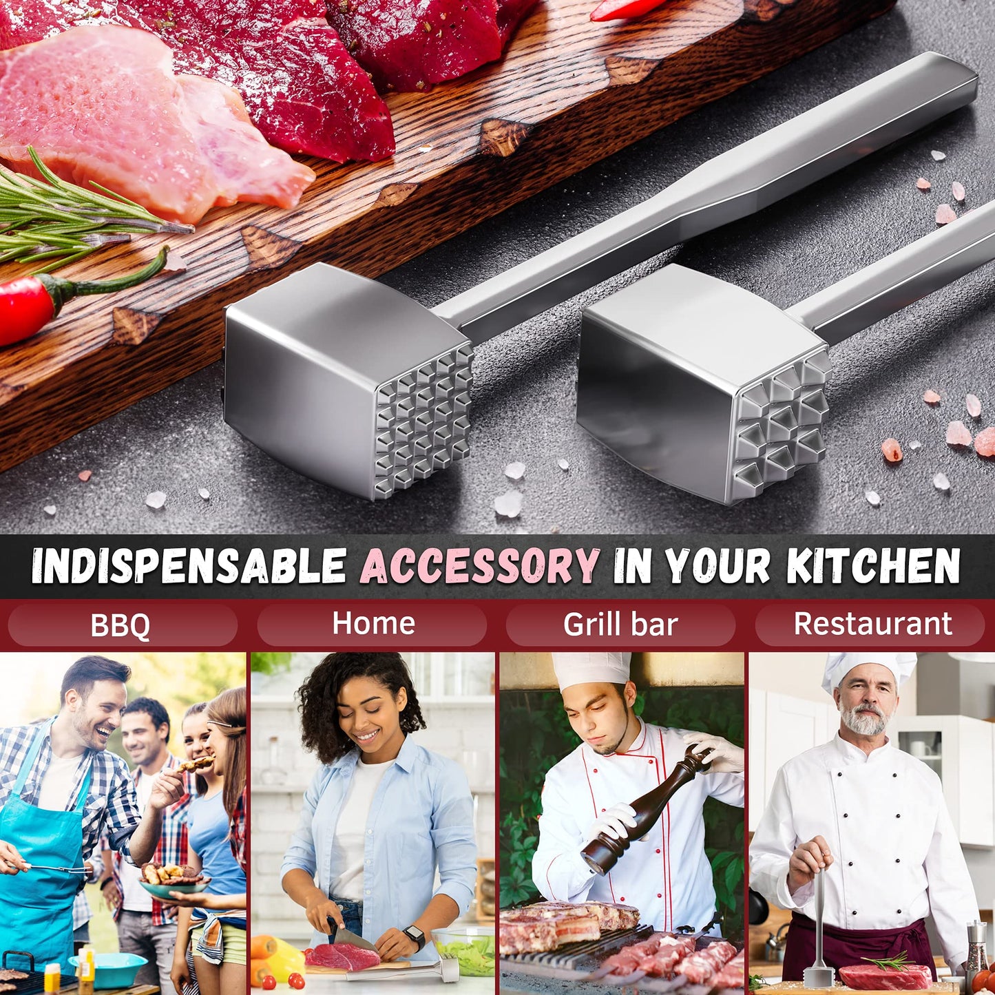 Meat Tenderizer 1 pcs Aluminium Mallet Dual-Sided - Tenderizer Tool Kitchen Pounder - Home Hammer for Tenderizing Ice Steak Stainless Veal & Chicken Safe Beater 1309479