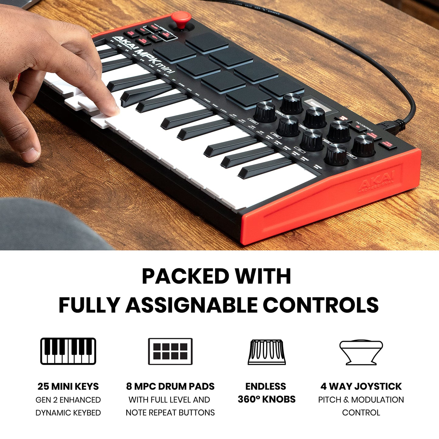 Akai Professional MPK Mini MK3 - 25 Key USB MIDI Keyboard Controller With 8 Backlit Drum Pads, 8 Knobs, Music Production Software and Native Instruments Sound Package (NKS Integration)