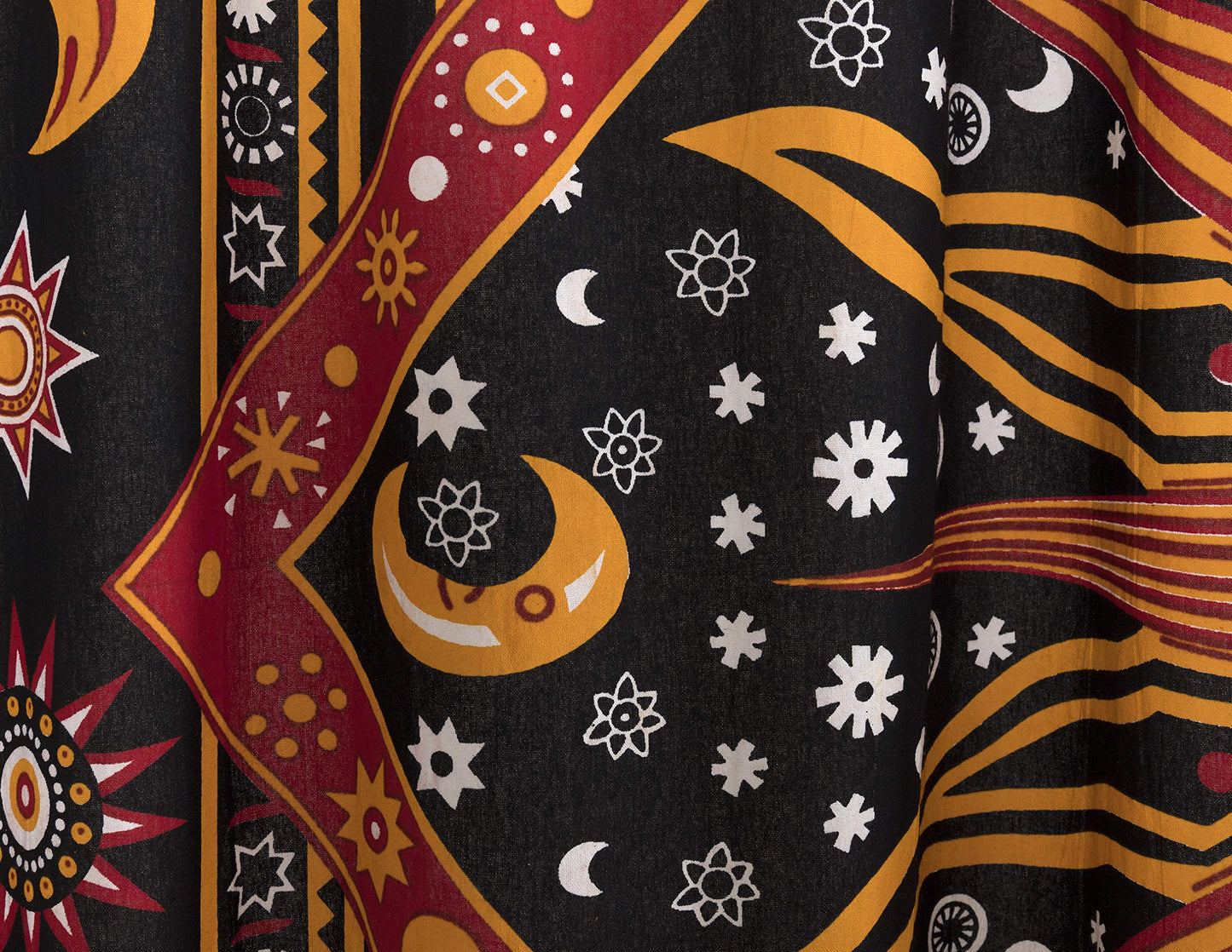 Popular Handicrafts Indian Burning Sun Hippie Mandala Window Curtains - Gypsy Bohemian Sun Moon Beautiful Drapery Bedroom Living Room Balcony Valance Panels Golden