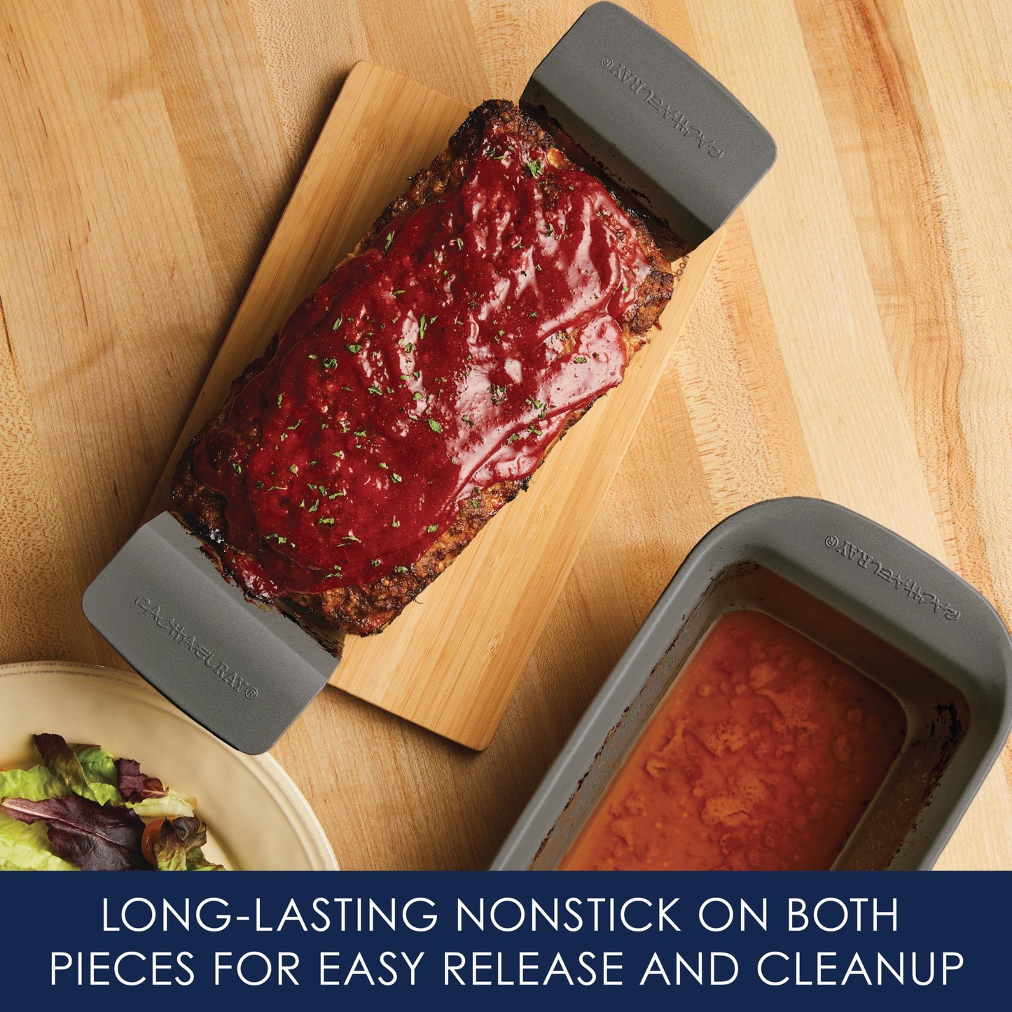 Rachael Ray Bakeware Meatloaf/Nonstick Baking Loaf Pan with Insert, 9 Inch x 5 Inch, Gray