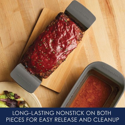 Rachael Ray Bakeware Meatloaf/Nonstick Baking Loaf Pan with Insert, 9 Inch x 5 Inch, Gray