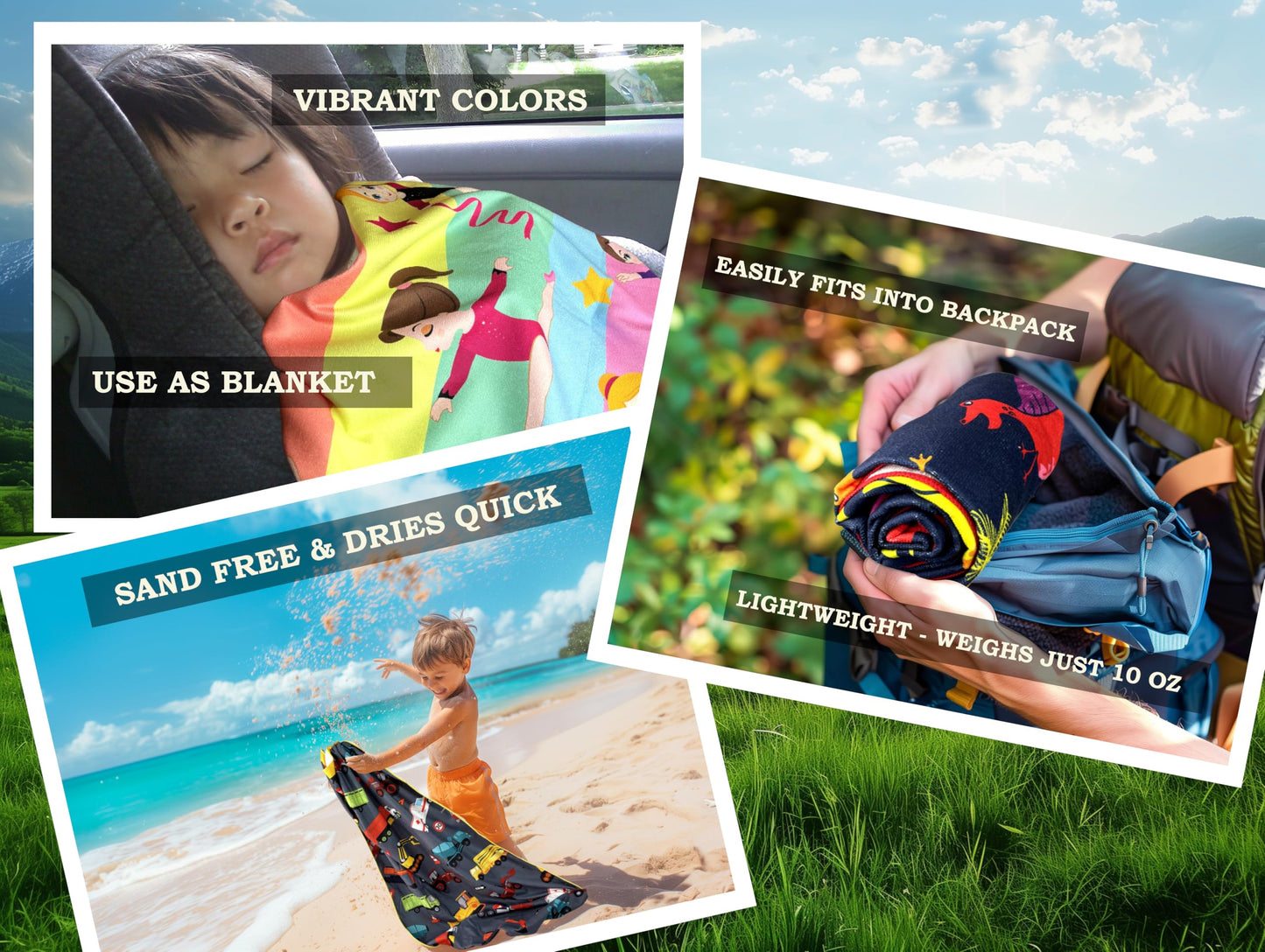 Microfiber Beach Towel for Kids - Thin and Large (30"x60")- Gymnastics -Absorbent, quick dry, sand free, lightweight, blanket- toddler, girls, boys - For Sports, Pool, Picnic, Camping, Travel, Swim