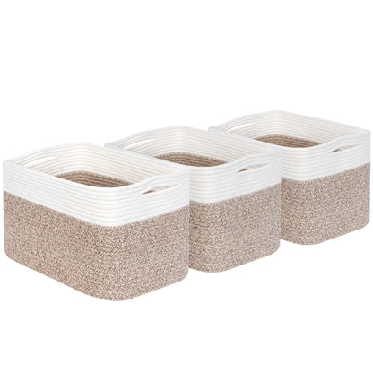 MINTWOOD Design 3-Pack Storage Baskets for Shelves, Playroom and Classroom Basket, Book Decorative Cube Bins, Woven Closet Organizers, Baby Nursery Baskets, Light Brown
