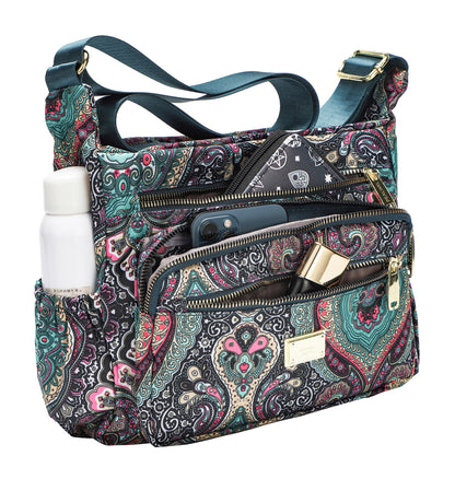 Pealwel Women Shoulder Handbag Roomy Multiple Pockets Bag Ladies Crossbody Purse Tote Top Handle Satchel(SS-Black&Blue)