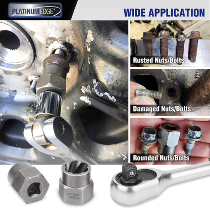 PLATINUMEDGE 13 Pieces Impact Bolt & Nut Remover Set, Stripped Bolt Extractor Set, Cr-Mo Extraction Tool Set with Solid Storage Case, Easy Out Rusted Rounded Damaged Nuts and Bolts