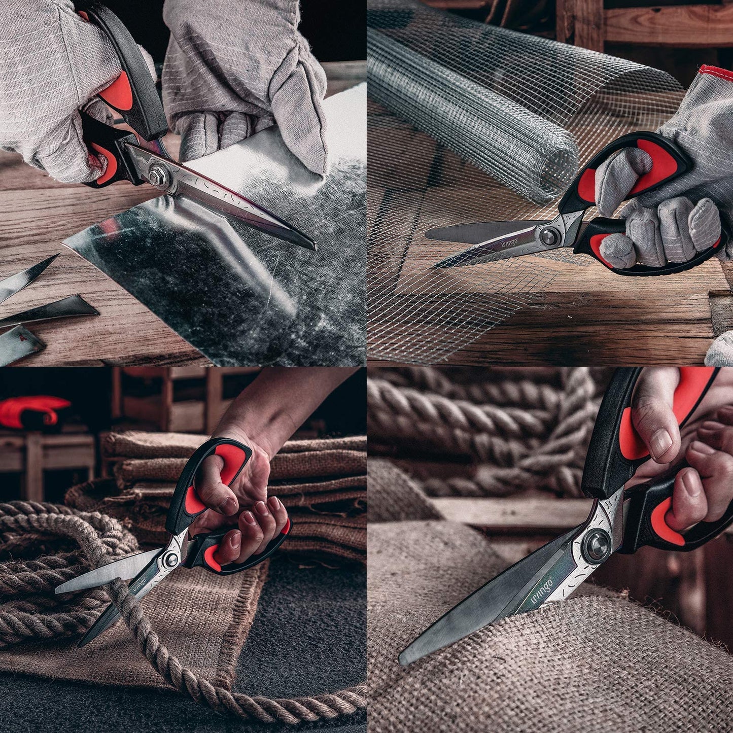 LIVINGO 10" Multipurpose Heavy Duty Scissors, Premium Titanium Coating Forged Stainless Steel Tool Industrial Shop Shears for Household, Pruning, Gardening, Fabric, Red/Black