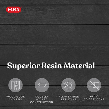 Keter Set of 2 Resin Modern Outdoor 22 Inch Tall Large Flower Pots, Tapered Wood Look Planters for Outdoor Plants and Front Porch Decor, Graphite