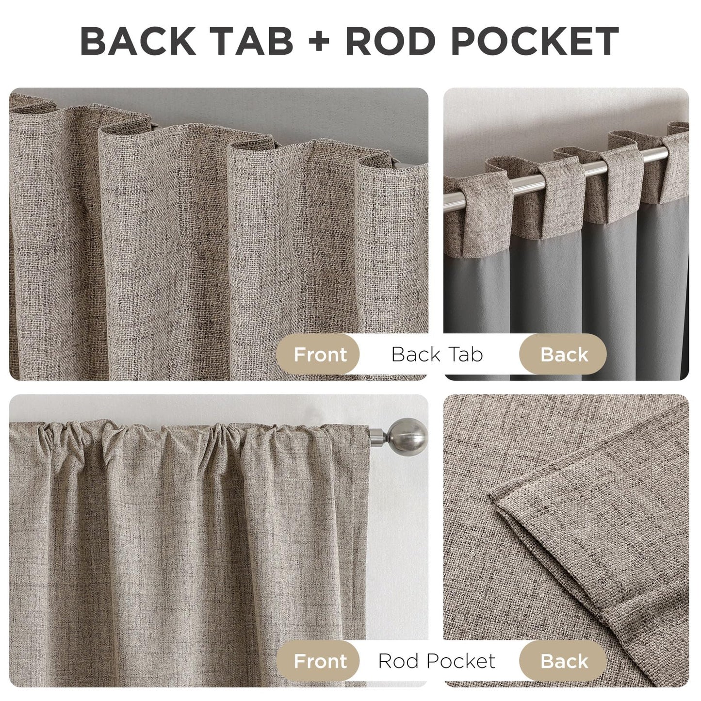 Joydeco 100% Blackout Curtains for Bedroom - Natural Linen Curtains 84 Inch Long, Thermal Insulated 2 Panels Linen Light Blocking Drapes, Rod Pocket & Back Tabs, Darkening Privacy for Living Room