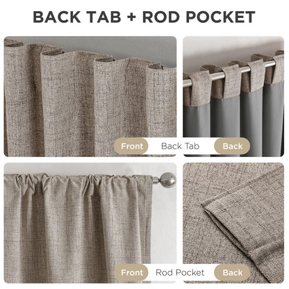 Joydeco 100% Blackout Curtains for Bedroom - Natural Linen Curtains 84 Inch Long, Thermal Insulated 2 Panels Linen Light Blocking Drapes, Rod Pocket & Back Tabs, Darkening Privacy for Living Room