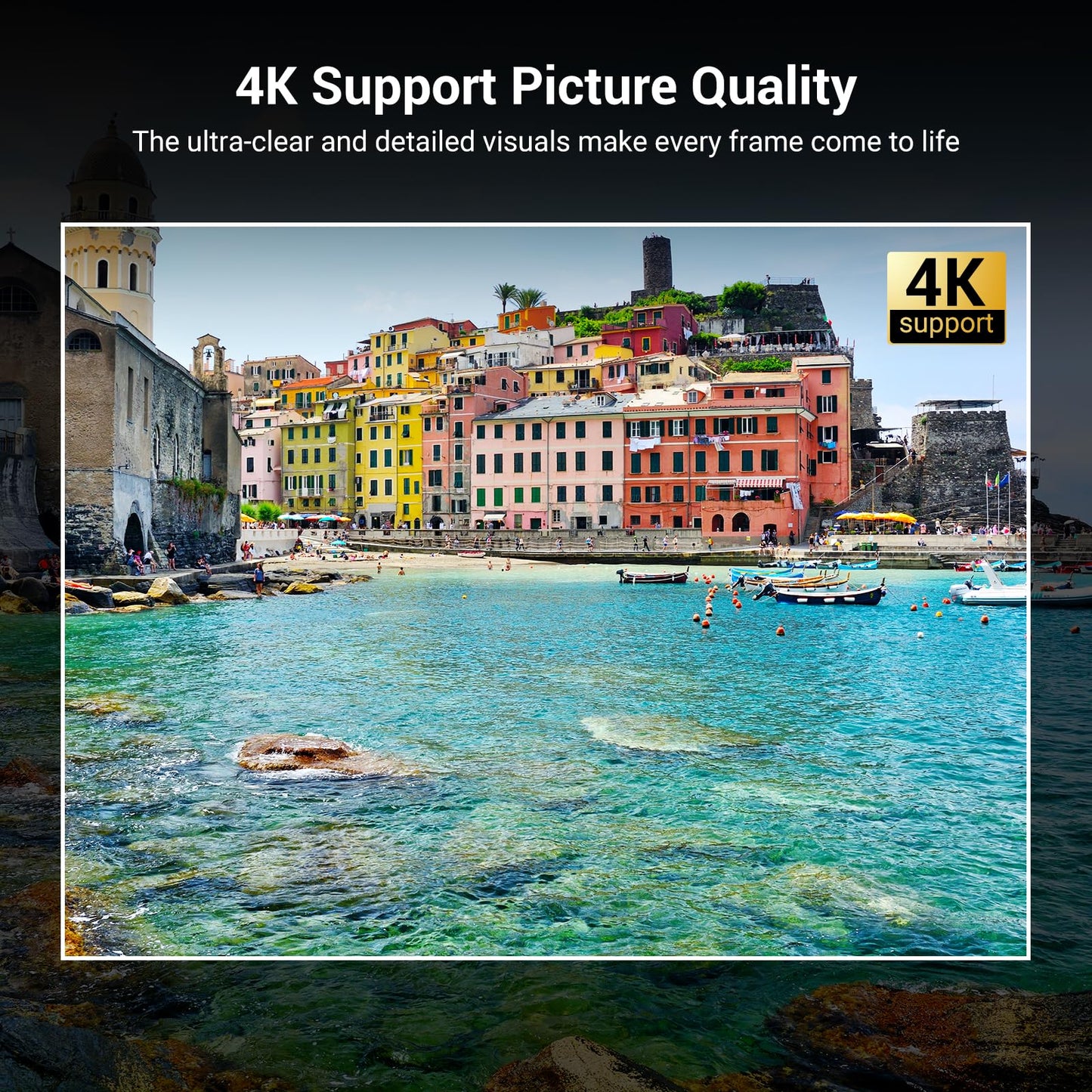 Official Licensed Netflix Smart Projector, HAPPRUN Projector 4K with Wifi and Bluetooth, DoIby Audio, Built-in Apps, Native 1080P 1000ANSI,Electric Focus, Portable Projector for Home Cinema, Bedroom