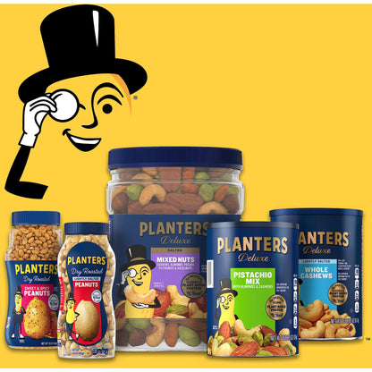 PLANTERS Deluxe Mixed Nuts, Cashews, Almonds, Pecans, Pistachios, Hazelnuts, Roasted with Sea Salt, Party Snacks, Plant-Based Protein Nut Mix, Snacks for Adults, After School Snack Mix, 27oz