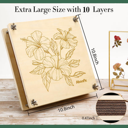 Aboofx Flower Press Kit, Craft Kits 11"x11" 10 Layers Wooden Flower Pressing Kit for Crafts Pressed Flowers and Plant for DIY Art, Preservation for Bookmark Frame Wedding Flower Drying