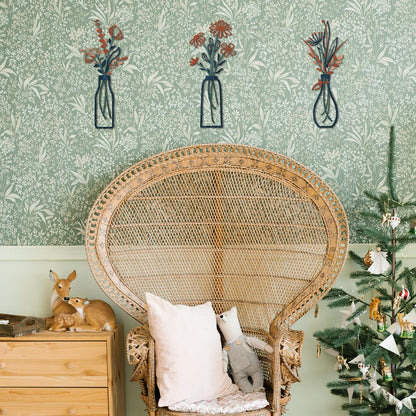 Pigort 3 Pieces Metal Flowers Wall Arts - Rustic Farmhouse Decor Minimalist Flower Wall Decors for Living room Bathroom Bedroom Dining Room-Housewarming Gifts