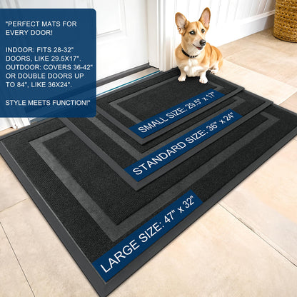 OLANLY Front Door Mat Indoor Outdoor Entrance, Waterproof All-Season, All-Weather Doormat, Sturdy Natural Rubber, Fade Resistant, Low Profile, Easy Clean Patio Porch Entryway Mat, 29.5x17, Black