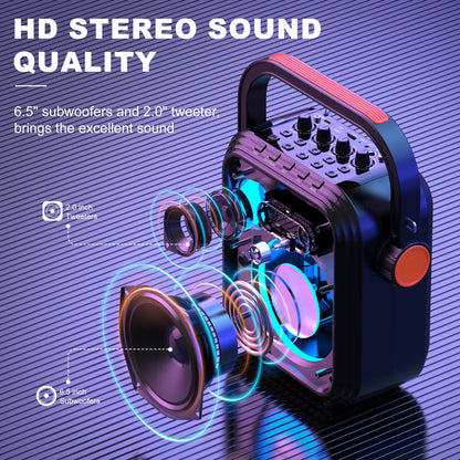 JYX Karaoke Machine with 2 Wireless Microphones, Portable Bluetooth Speaker PA System with Shoulder Strap, Subwoofer Support TWS, USB, Radio, AUX, REC, Bass&Treble for Home Party/Meeting/Adults/Kids
