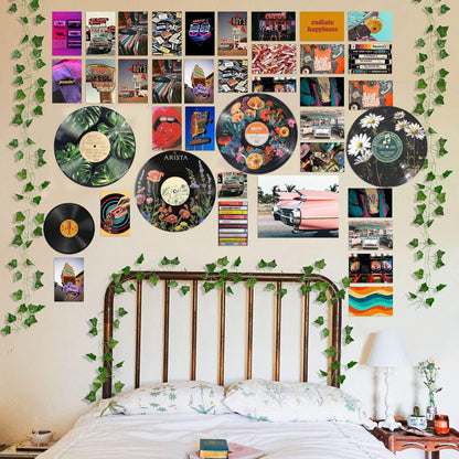 HK Studio Hippie Decor, Posters for Room Aesthetic - Botanical Wall Art, Record Decor, 4pcs 12"