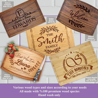 Personalized Cutting Board - Custom Engraved Wood Charcuterie Board - Customized Bridal Shower, Wedding, Engagement, Anniversary and Housewarming Gifts - Best Gift Idea for Couples, Parents, Family