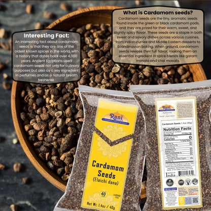 Rani Cardamom (Elachi) Decorticated Seeds Indian Spice 1.4oz (40g) ~ All Natural | Vegan | Gluten Friendly | NON-GMO | Kosher | Indian Origin