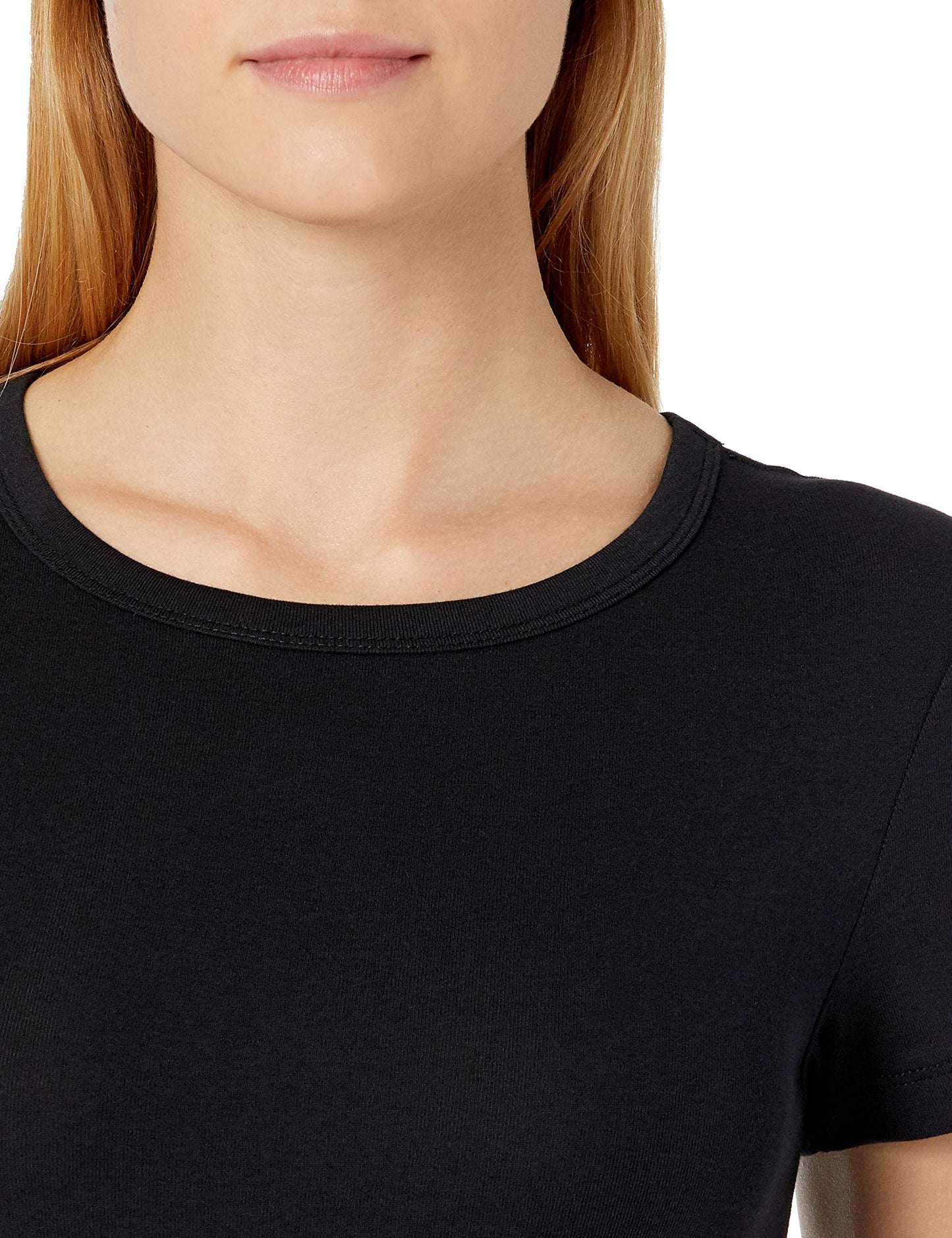 Amazon Essentials Women's Slim-Fit Short-Sleeve Crewneck T-Shirt, Pack of 2, Black/White, Medium