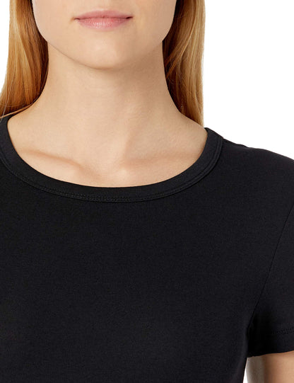 Amazon Essentials Women's Slim-Fit Short-Sleeve Crewneck T-Shirt, Pack of 2, Black/White, Medium