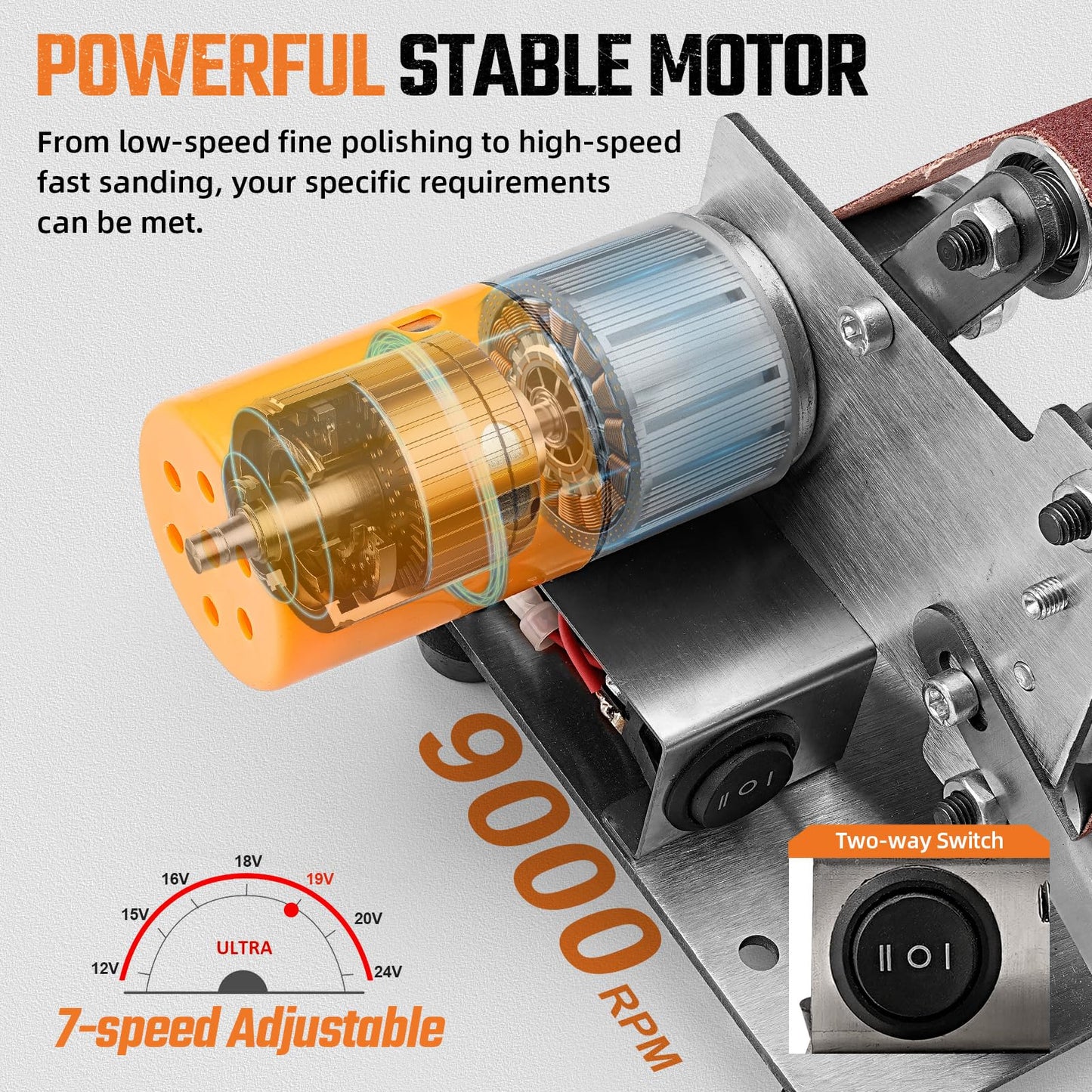 Mini Electric Belt-Sander Knife-Sharpener Sanding Machine - Small Bench Grinder Kit 7 Speed Adjustable Power Polisher DIY Polishing Grinding Tool For Knife Making, Wood Metal Working, Handcraft