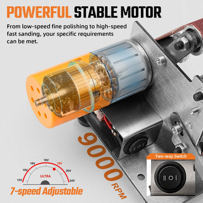 Mini Electric Belt-Sander Knife-Sharpener Sanding Machine - Small Bench Grinder Kit 7 Speed Adjustable Power Polisher DIY Polishing Grinding Tool For Knife Making, Wood Metal Working, Handcraft