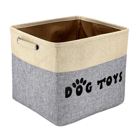PET ARTIST Large Dog Toy Basket Bin - Rectangular Storage Box Chest Organizer for Dog Toys,Coats,Clothing,Apparel & Accessories & Blanket,Gray,15"x13"x12"