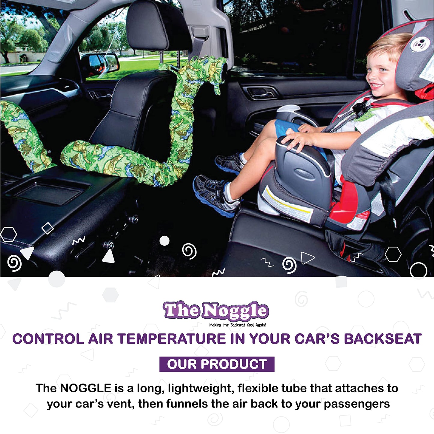 NOGGLE, 8ft - Kids Personal Air Conditioning System, Made in USA, Directs Cool Air to Children in The Backseat - Air Conditioning Vent Hose for Vehicles, Making The Back Seat Cool Again - Black