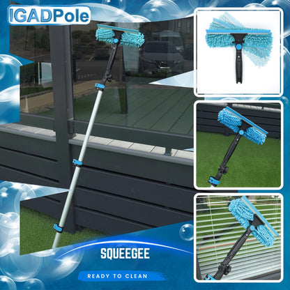 18ft Window Squeegee with Extension Pole, Window Cleaner Tool with 3-Stage Telescoping Pole, Window Cleaning Kit with 5-12ft Pole & Microfibre Cloths & Blades Replacements & Angle Adapter