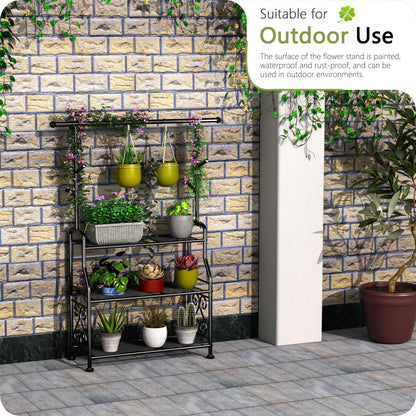 GIOTORENT Plant Stand Indoor, 3-Tier Heavy Duty Metal Shelf for Patio & Indoor, Tall Plant Holds 14+ Plants with 5 Hooks, Rust-Proof Plant Holder for Garden, Balcony, Living Room, Black