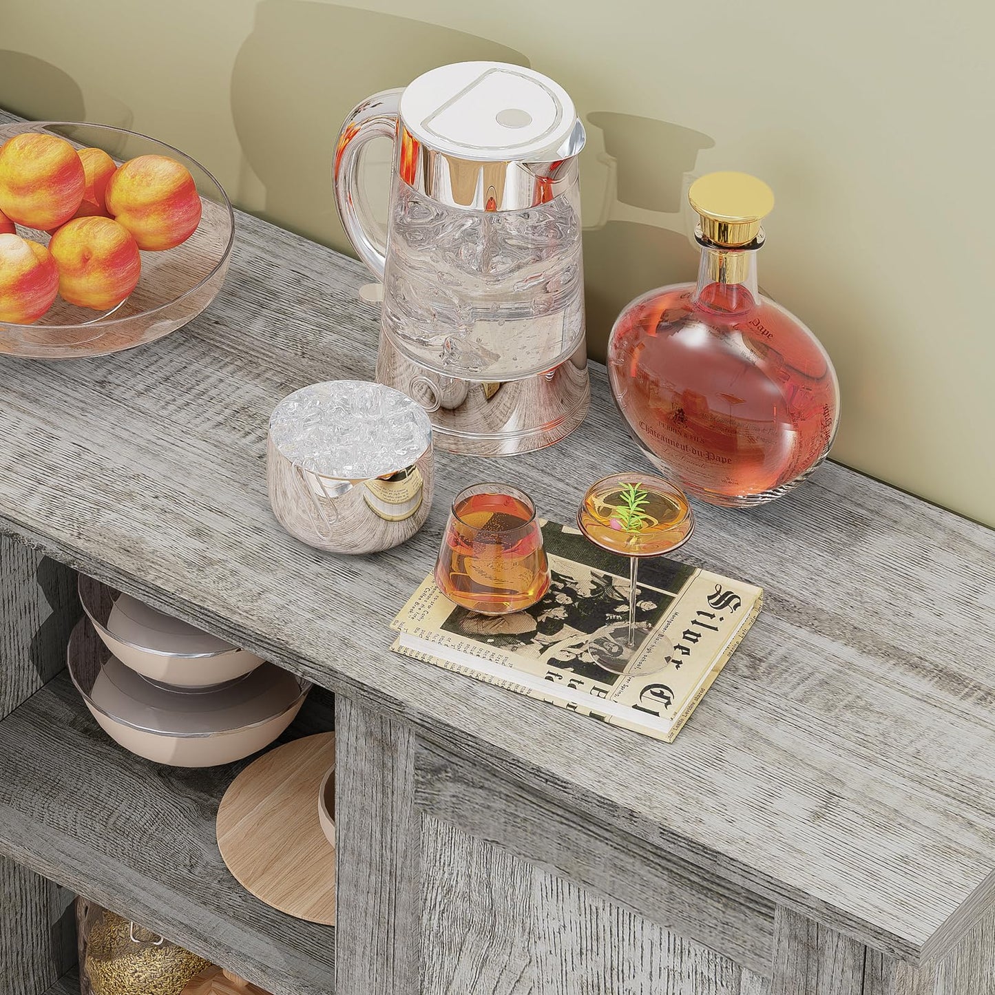 Iwell Storage Cabinet with 2 Doors and 4 Adjustable Shelves, Buffet Cabinet with Storage, Floor Cabinet for Living Room, Entryway, Kitchen, Rustic Gray