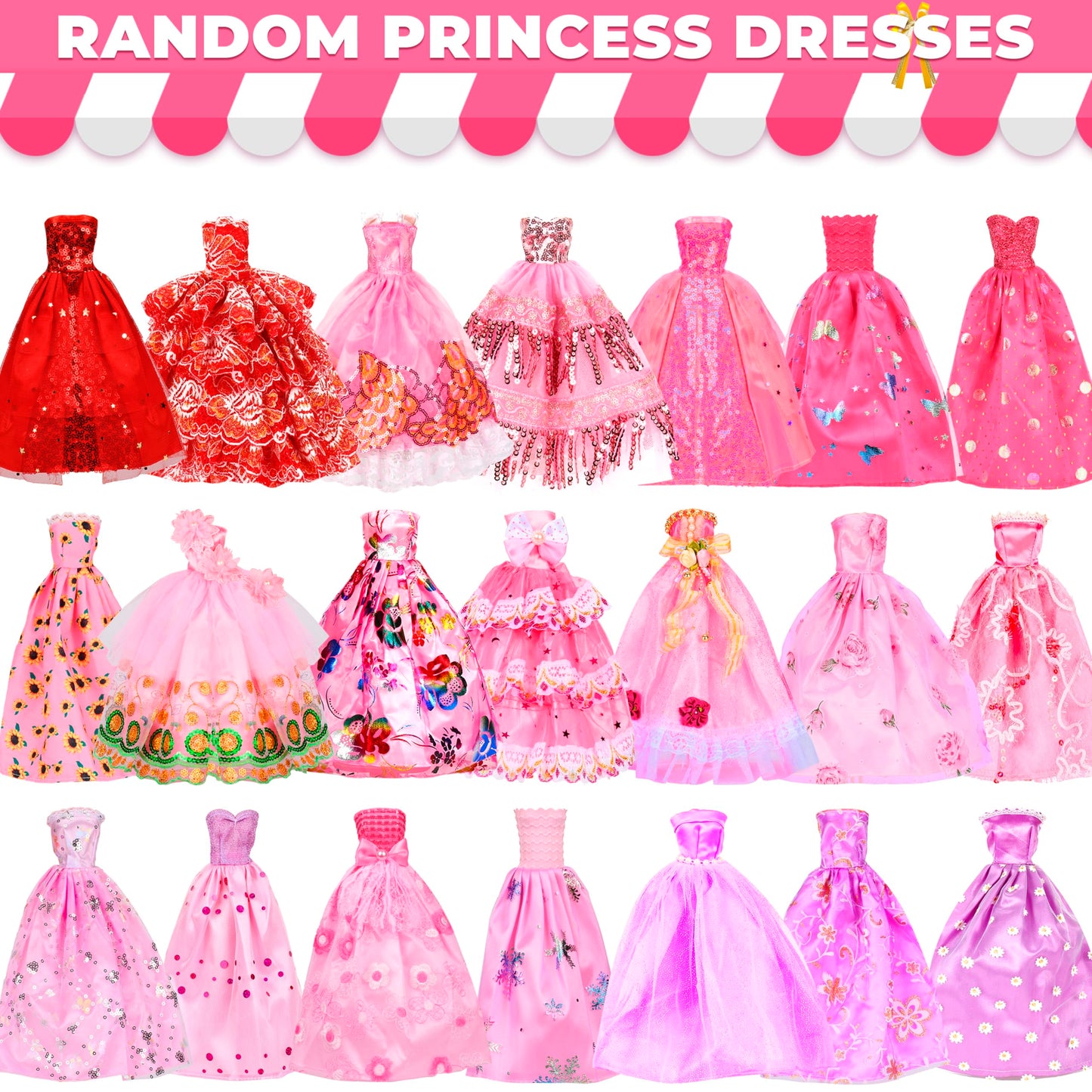 130 Pcs Doll Clothes and Accessories Kit, Including 4 Princess Gowns 8 Fashion Dresses 3 Tops 3 Pants 2 Bikini Swimsuits 20 Shoes 20 Accessories and Hangers for 11"-12" Dolls
