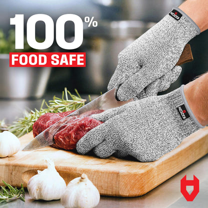 NoCry Premium Cut Resistant Gloves Food Grade — Level 5 Protection; Ambidextrous; Machine Washable; Superior Comfort and Dexterity; Lightweight; Complimentary eBook