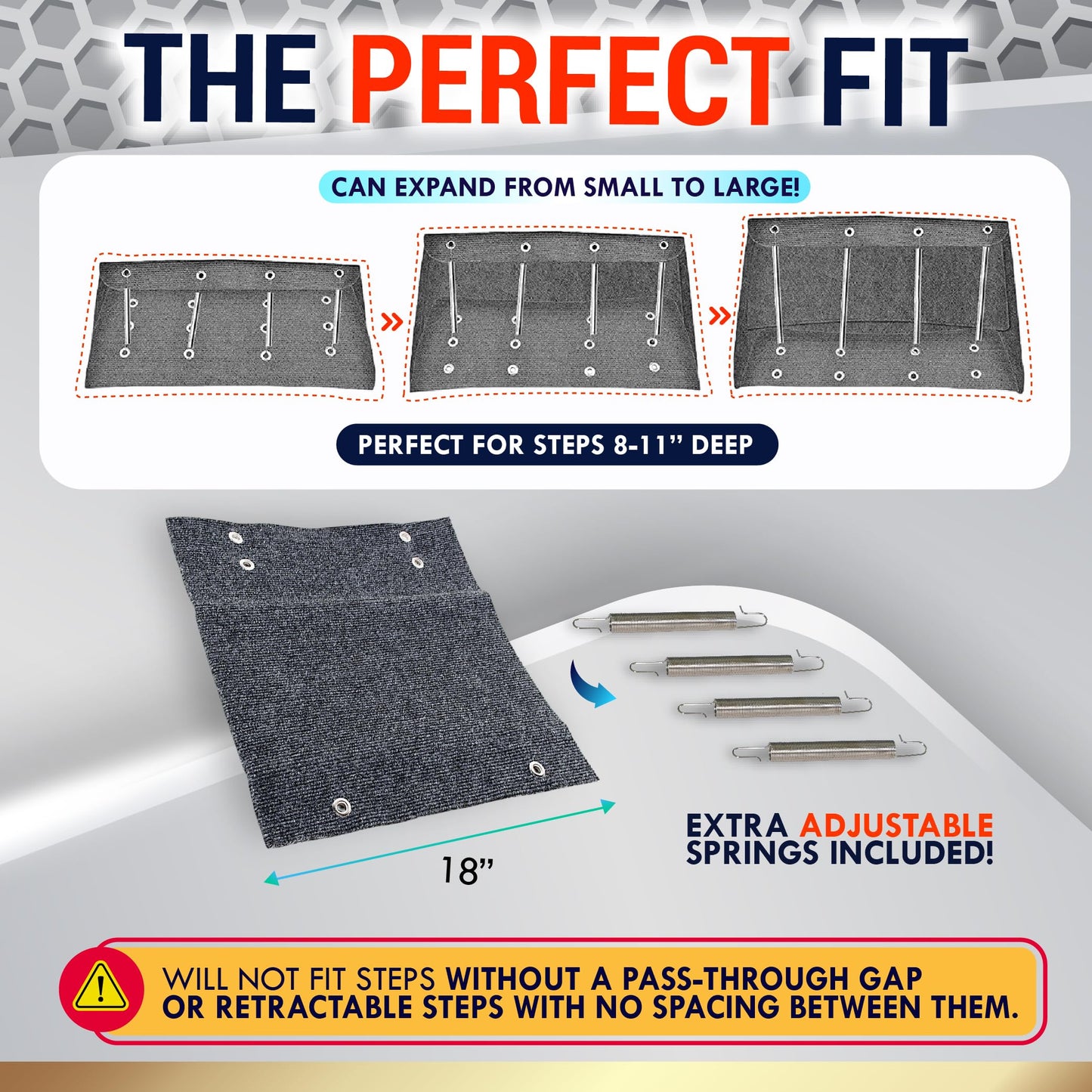 LATCH.IT RV Step Covers 3 Pack | 18" Wide Camper Step Covers | Gray RV Stair Covers | RV Step Carpet Fits 8-11" Deep RV Stairs | RV Stair Carpet | RV Step Cover | Keep Your RV Clean w/Our RV Step Rug