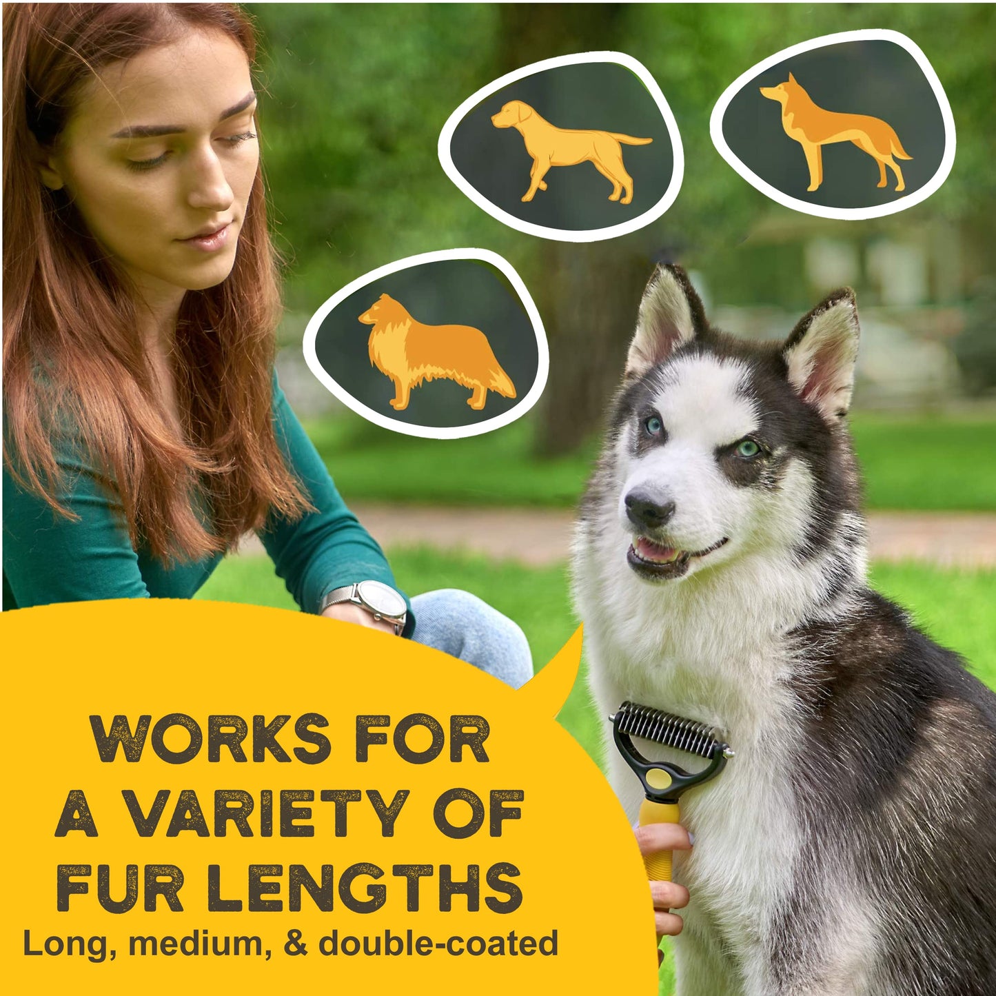 Pawradise Deshedding Dog Brush - Double-Sided Pet Hair Remover for Cats & Dogs - Yellow Undercoat Grooming Rake for Shedding and Dematting