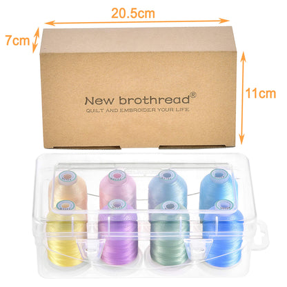 New brothread - 20 Options - 8 Snap Spools of 1000m Each Polyester Embroidery Machine Thread with Clear Plastic Storage Box for Embroidery & Quilting - Pastel Color
