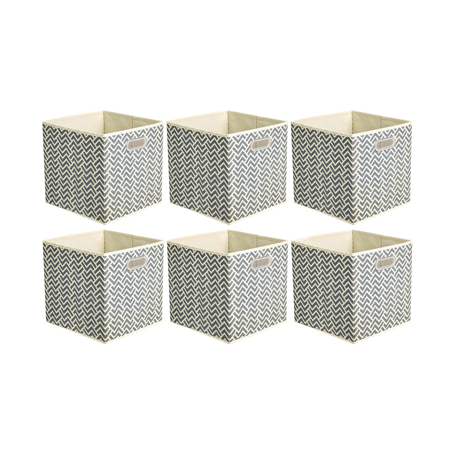 Amazon Basics Collapsible Cube Storage Organizer Bins, 6-Pack, 10.5 x 10.5 x 11 inches, Chevron Grey