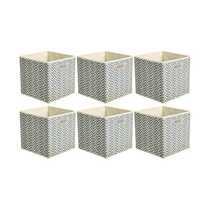 Amazon Basics Collapsible Cube Storage Organizer Bins, 6-Pack, 10.5 x 10.5 x 11 inches, Chevron Grey