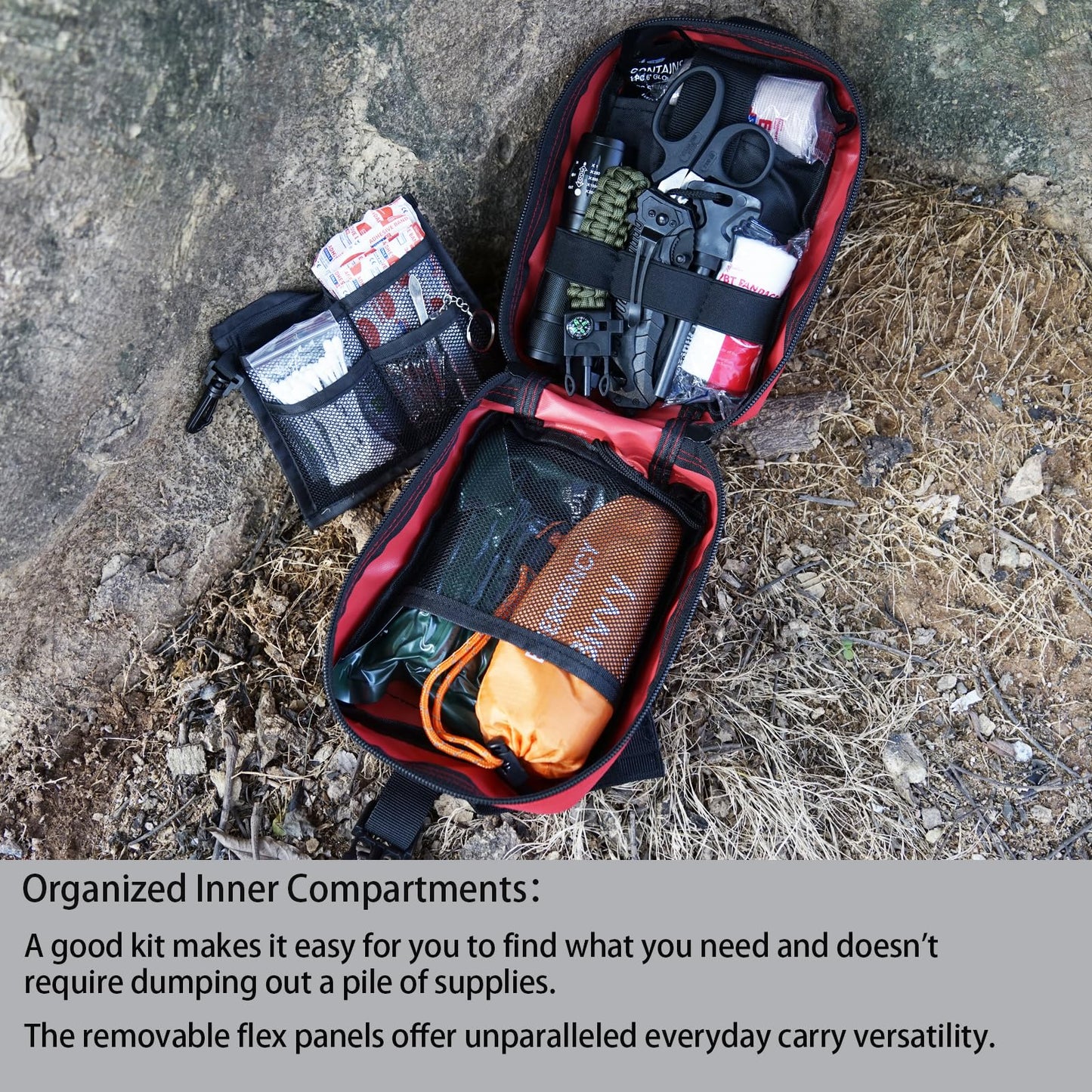 First Aid Kit,Survival Gear Outdoor Tactical Gear Set Military Grade Molle System for Camper Travel Hunting Hiking and Adventures（RED）