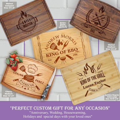 Personalized Dad Cutting Board - Customized Wood Grill Board for BBQ Masters - Custom Barbecue and Grilling Gift for Dad, Grandpa or Him - Anniversary, Birthday, Father's Day Gifts, Gifts for Men