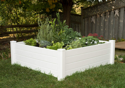 NuVue Products 26001 Premium Outdoor Raised Garden Bed for Growing Edible Plants and Flowers, BPA-Free Woodgrain Panel Elevated Planter Box, 48” L x 48” W x 15” H, White