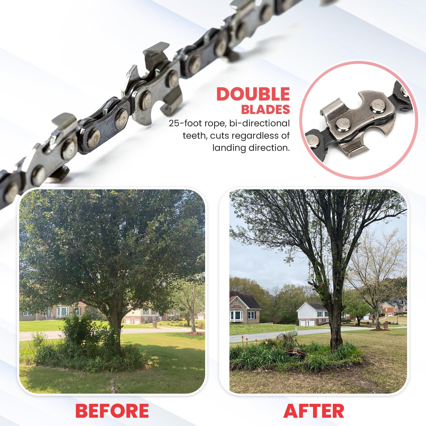 55 Inch High Limb Rope Saw – 360 Rope Chain Saw for Manual Tree Limb Cutting – Sharp Hand Chainsaw with Dual-Sided Blades – Fast and Easy Pocket Chainsaw with Ergonomic Handles and Carrying Case